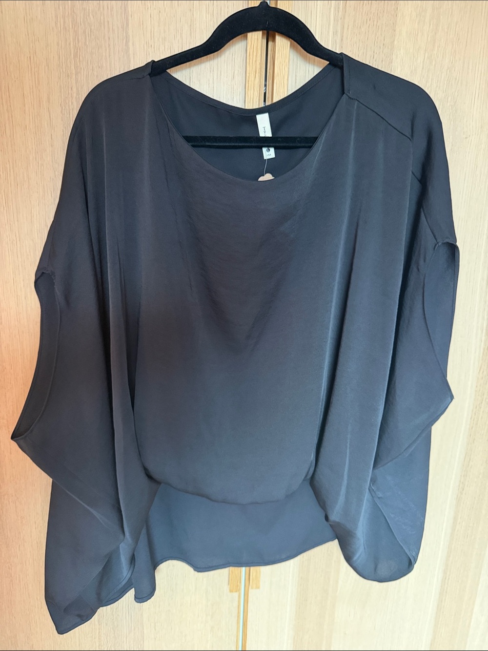 Tyche Black Draped Dolman Sleeve Blouse